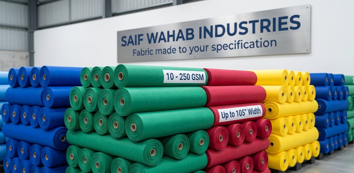 Rolls of coloured non-woven polypropylene fabric
