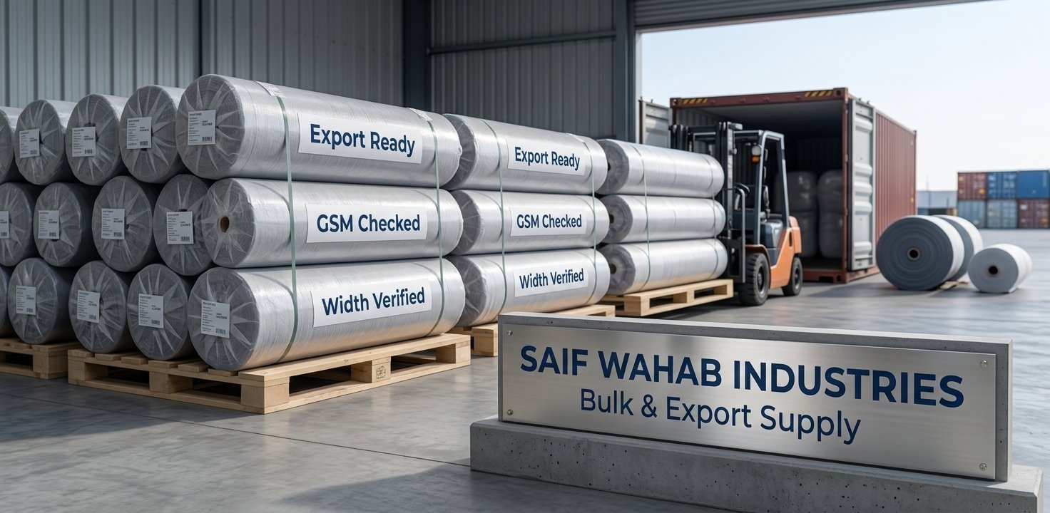 Finished non-woven fabric rolls packed for export